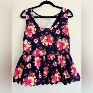 Anthropologie peplum floral sleeveless top